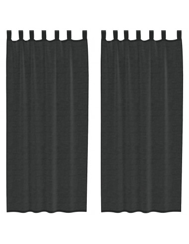 Tende in Voile con Tasche per Aste 2 pz Nero