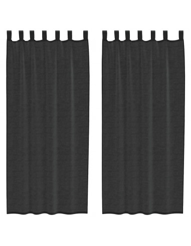 Tende in Voile con Tasche per Aste 2 pz Nero
