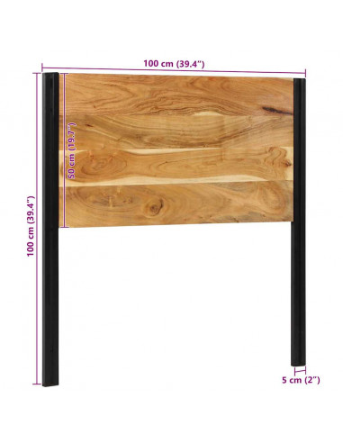 Testiera 100 cm in Legno Massello di Acacia e Ferro