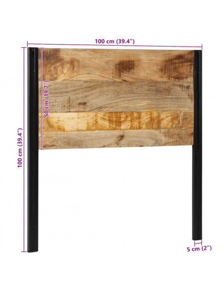 Testiera 100 cm in Legno Massello di Mango e Ferro