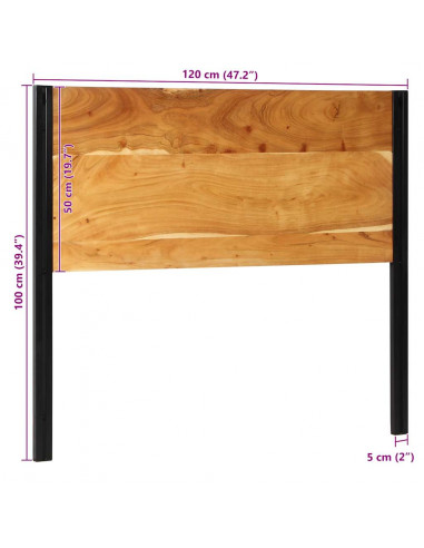 Testiera 120 cm in Legno Massello di Acacia e Ferro