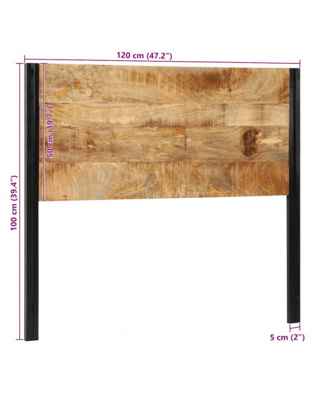 Testiera 120 cm in Legno Massello di Mango e Ferro
