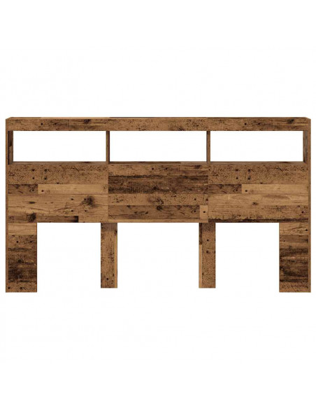 Testiera con Contenitore a LED Legno Antico 180x17x102 cm
