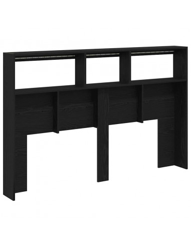 Testiera con Contenitore a LED Rovere Nero 160x17x102 cm