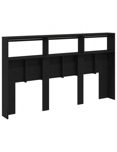 Testiera con Contenitore a LED Rovere Nero 180x17x102 cm