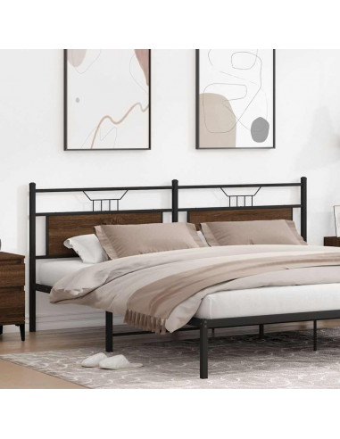 Testiera Rovere Marrone 193 cm in Legno Multistrato e Acciaio