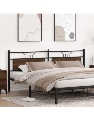 Testiera Rovere Marrone 200 cm in Legno Multistrato e Acciaio