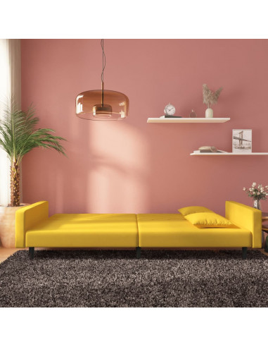 Divano Letto a 2 Posti con 2 Cuscini Giallo in Velluto