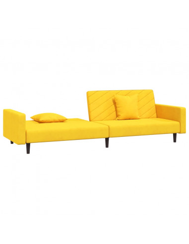 Divano Letto a 2 Posti con 2 Cuscini Giallo in Velluto