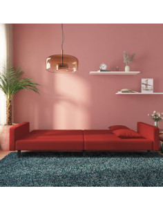 Divano Letto a 2 Posti con 2 Cuscini Rosso Vino in Velluto 2