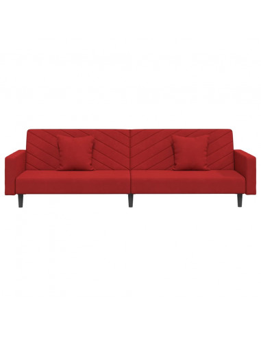 Divano Letto a 2 Posti con 2 Cuscini Rosso Vino in Velluto