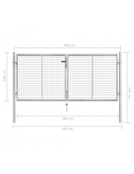 Cancello per Giardino in Acciaio Zincato 306x150 cm Argento