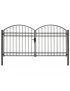 Cancello a Doppia Anta ad Arco in Acciaio 300x125 cm Nero
