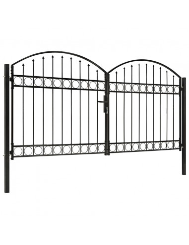 Cancello a Doppia Anta ad Arco in Acciaio 300x125 cm Nero