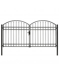 Cancello a Doppia Anta ad Arco in Acciaio 300x150 cm Nero
