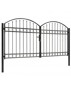 Cancello a Doppia Anta ad Arco in Acciaio 300x150 cm Nero 2