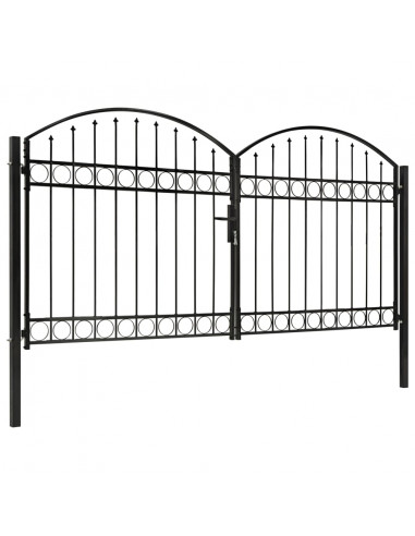 Cancello a Doppia Anta ad Arco in Acciaio 300x150 cm Nero