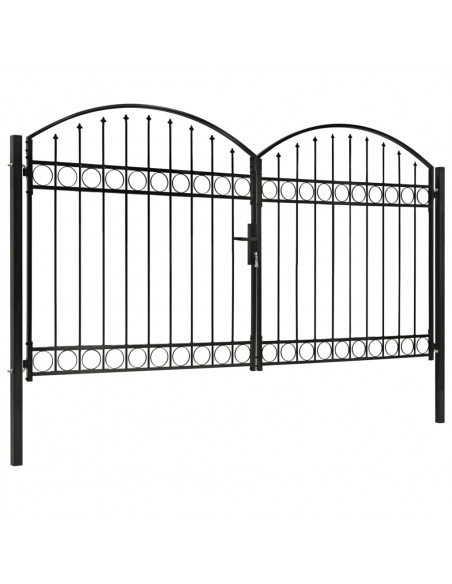 Cancello a Doppia Anta ad Arco in Acciaio 300x175 cm Nero