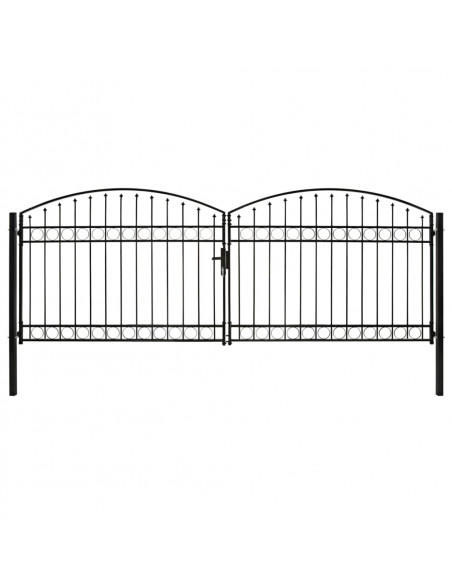 Cancello a Doppia Anta ad Arco in Acciaio 400x150 cm Nero