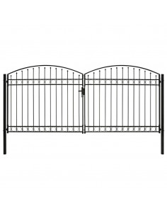 Cancello a Doppia Anta ad Arco in Acciaio 400x200cm Nero