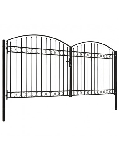 Cancello a Doppia Anta ad Arco in Acciaio 400x200cm Nero
