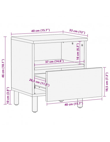 Comodini 2pz 40x33x46 cm in Legno Massello di Acacia