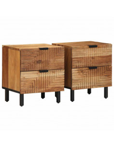 Comodini 2pz 40x33x46 cm in Legno Massello di Acacia