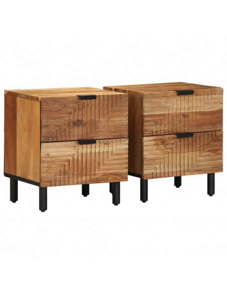 Comodini 2pz 40x33x46 cm in Legno Massello di Acacia