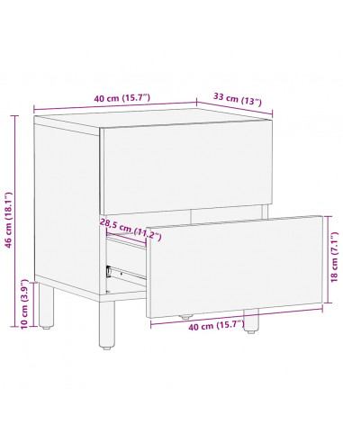 Comodini 2pz 40x33x46 cm in Legno Massello di Acacia