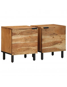 Comodini 2pz 40x33x46 cm in Legno Massello di Acacia