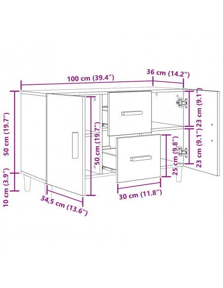 Credenza Rovere Nero 100x36x60 cm in Legno Multistrato