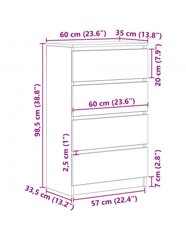 Credenza Rovere Nero 60x35x98,5 cm in Legno Multistrato
