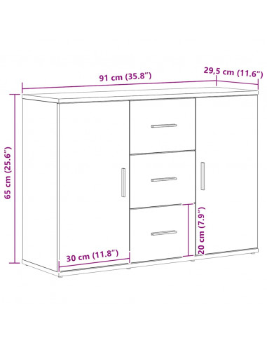 Credenza Rovere Nero 91x29,5x65 cm in Legno Multistrato