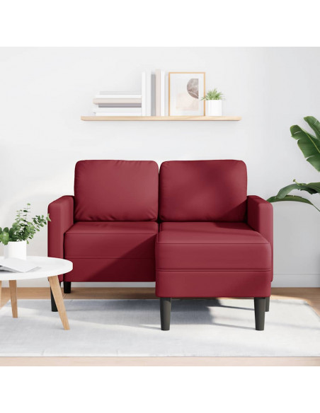 Divano 2 Posti con Chaise a L Rosso Vino 125 cm in Similpelle
