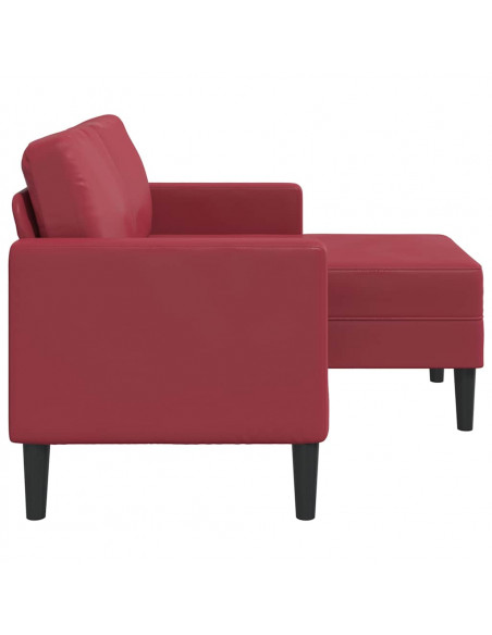 Divano 2 Posti con Chaise a L Rosso Vino 125 cm in Similpelle