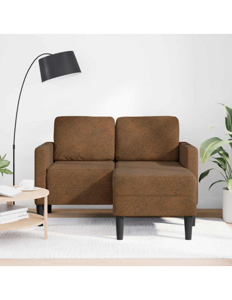 Divano 2 Posti con Chaise longue a L Marrone 125 cm Similpelle