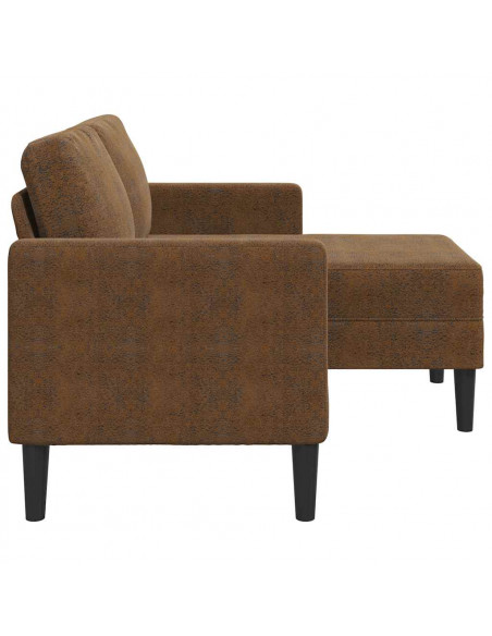 Divano 2 Posti con Chaise longue a L Marrone 125 cm Similpelle