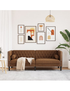 Divano Chesterfield con Cuscini 3 Posti Marrone in Scamosciato 2