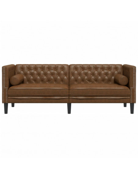 Divano Chesterfield con Cuscini 3 Posti Marrone in Scamosciato
