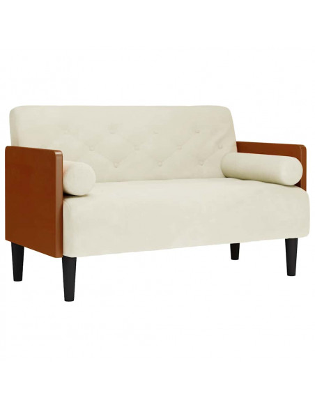 Divano Divanetto con Cuscini Bolster Crema 110 cm Velluto