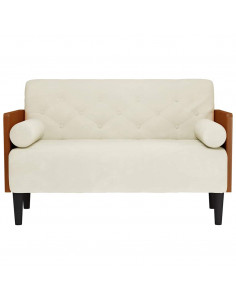 Divano Divanetto con Cuscini Bolster Crema 110 cm Velluto 2