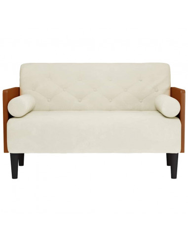 Divano Divanetto con Cuscini Bolster Crema 110 cm Velluto