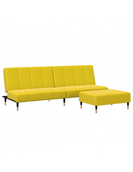 Divano Letto 2 Posti con Sgabello Giallo in Velluto