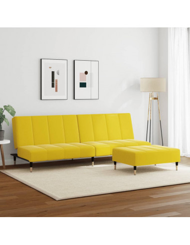 Divano Letto 2 Posti con Sgabello Giallo in Velluto