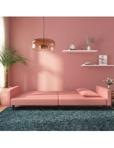 Divano Letto a 2 Posti con 2 Cuscini Rosa in Velluto 2