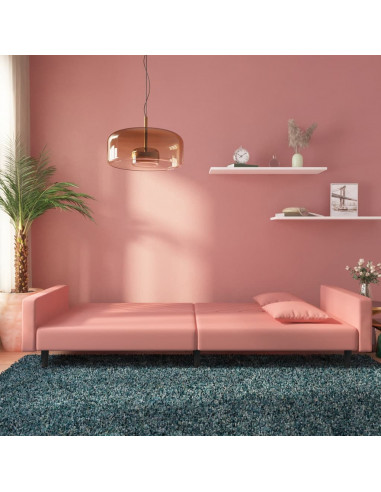 Divano Letto a 2 Posti con 2 Cuscini Rosa in Velluto