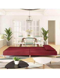 Divano Letto a 2 Posti con 2 Cuscini Rosso Vino in Tessuto 2