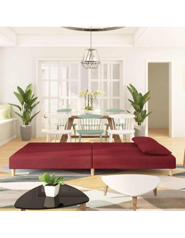 Divano Letto a 2 Posti con 2 Cuscini Rosso Vino in Tessuto