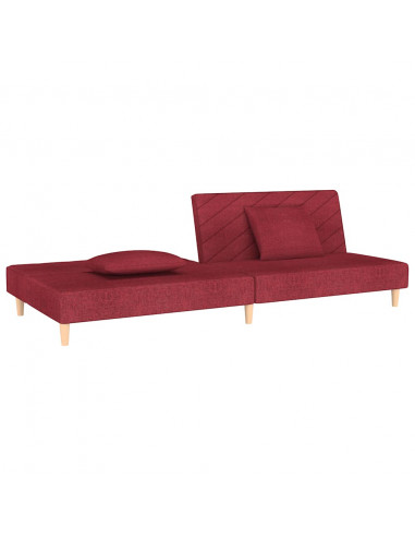 Divano Letto a 2 Posti con 2 Cuscini Rosso Vino in Tessuto