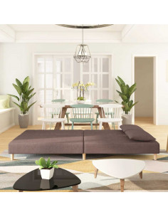 Divano Letto a 2 Posti con 2 Cuscini Tortora in Tessuto 2